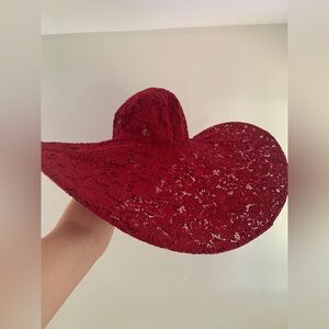 Anthropologie gorgeous red fold lace sun hat